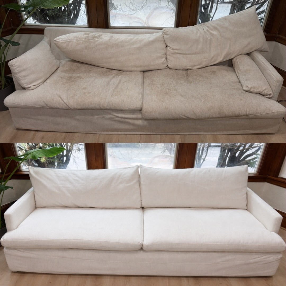 Real before and after result from a Boston sofa cleaning job